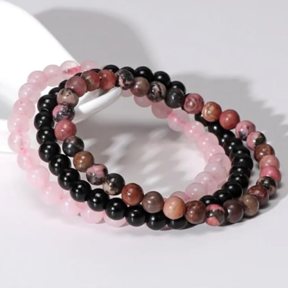 🆕New Loving Life Gemstone Bracelet Set -Rose Quartz, Rhodonite & Onyx - Picture 6 of 11